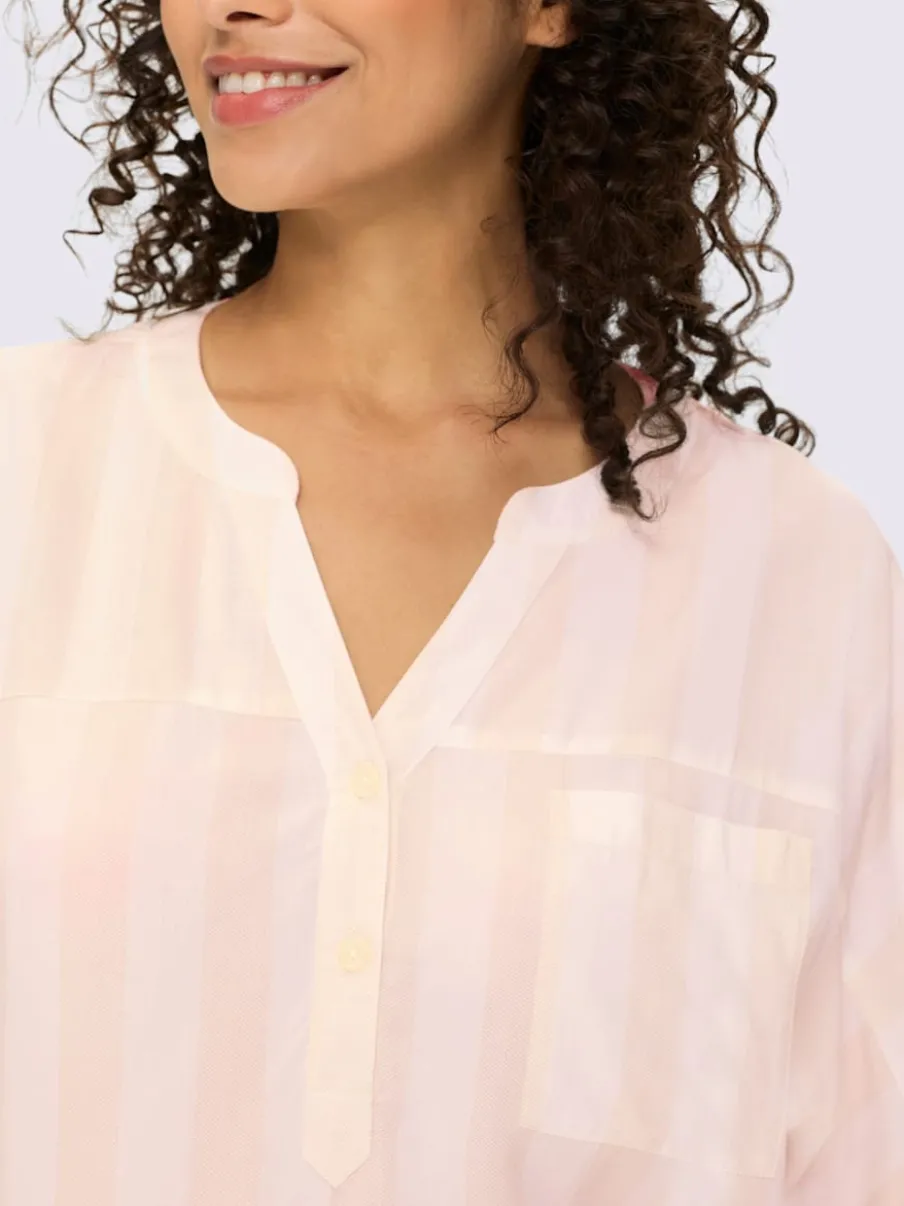 Chemisier en viscose fluide avec col V et manches 3/4 rayées
