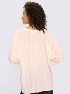 Chemisier en viscose fluide avec col V et manches 3/4 rayées