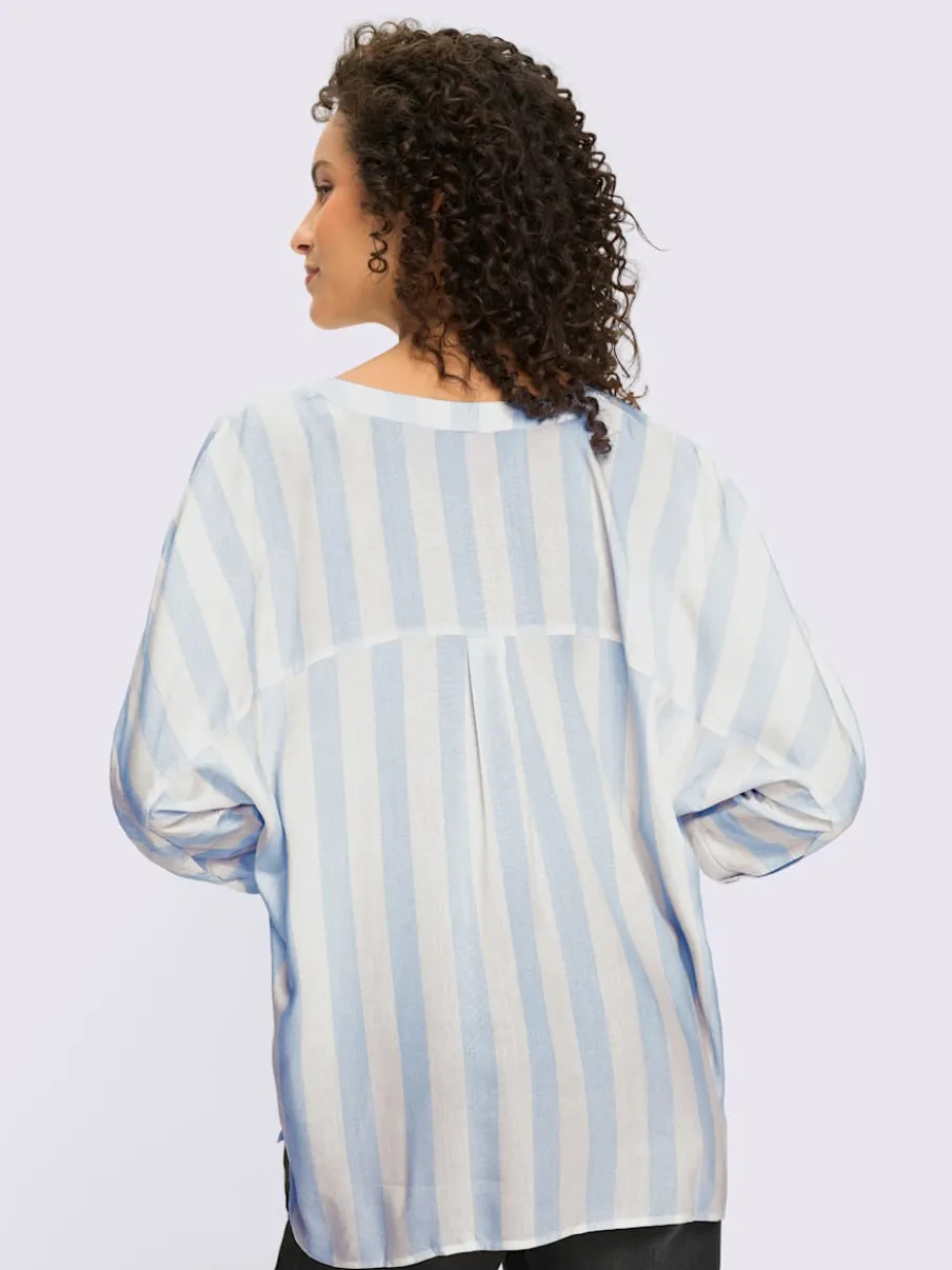 Chemisier en viscose fluide avec col V et manches 3/4 rayées
