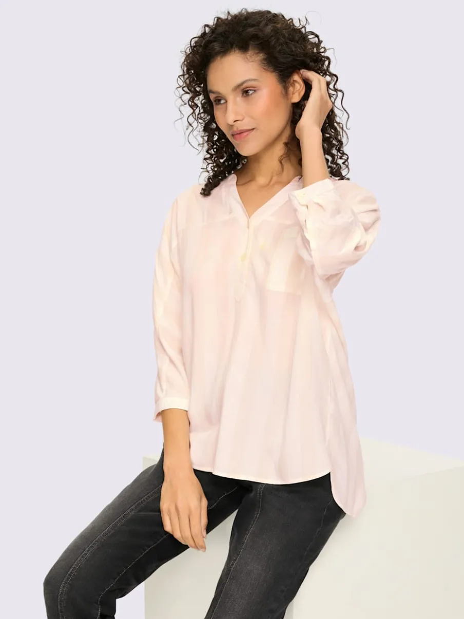 Chemisier en viscose fluide avec col V et manches 3/4 rayées