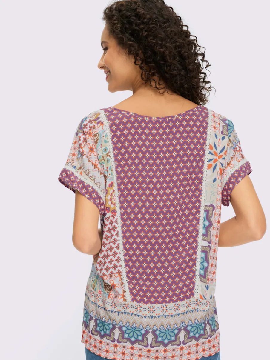 Chemisier en V à manches courtes avec motif patchwork