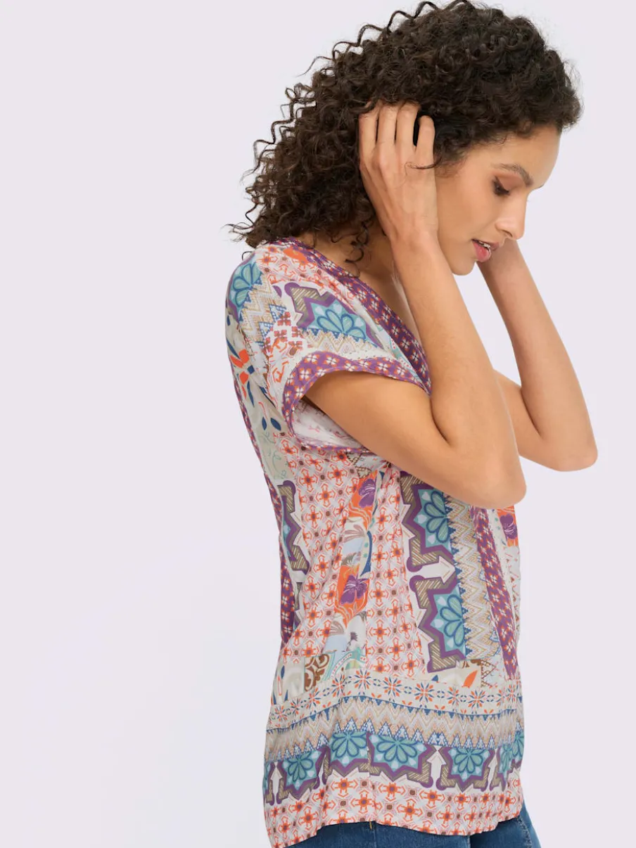 Chemisier en V à manches courtes avec motif patchwork