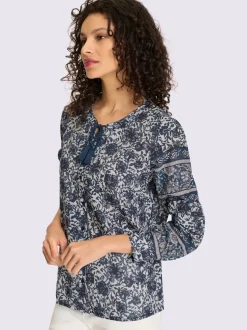 Chemisier floral manches longues encolure V coton doux