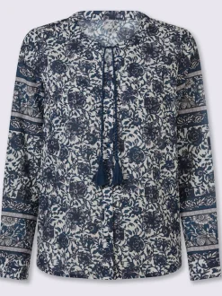 Chemisier floral manches longues encolure V coton doux