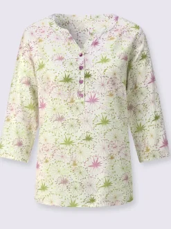 Chemisier floral manches trois quarts col V ouvert