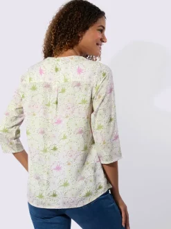 Chemisier floral manches trois quarts col V ouvert