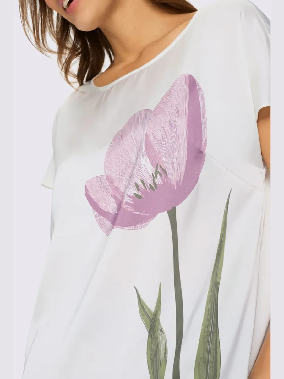 Chemisier fluide avec fleurettes et manches courtes