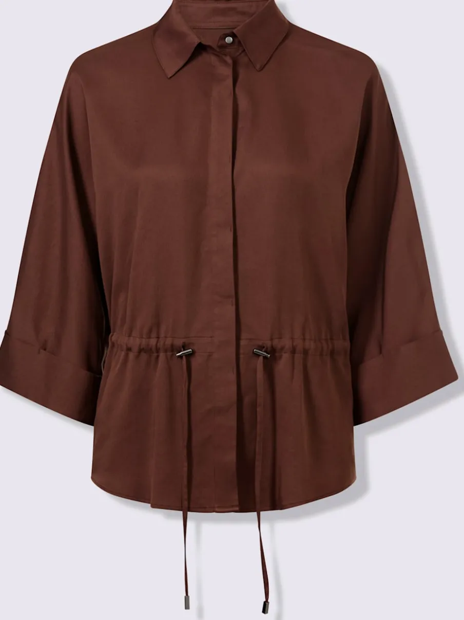 Chemisier fluide à col chemise et manches trois quarts
