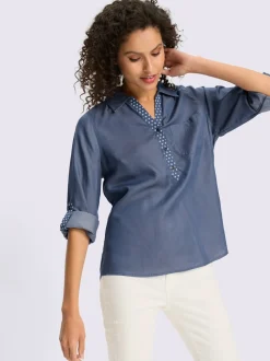 Chemisier fluide à col chemise avec patte de boutonnage à pois