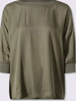 Chemisier fluide en satin avec col rond et manches 3/4