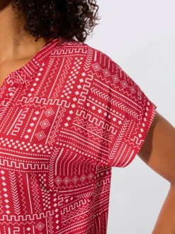 Chemisier imprimé à col V avec manches courtes et patte de boutonnage