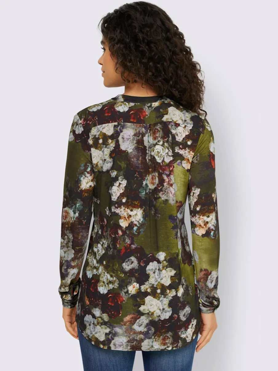 Chemisier à imprimé floral avec col montant et manches longues