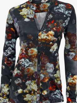 Chemisier à imprimé floral avec col montant et manches longues