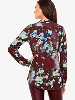 Chemisier à imprimé floral avec col montant et manches longues