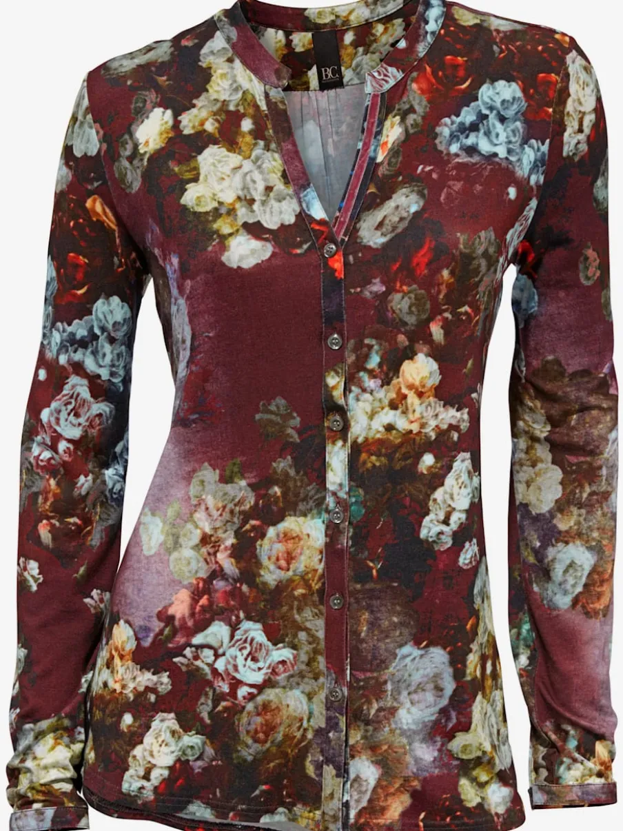Chemisier à imprimé floral avec col montant et manches longues