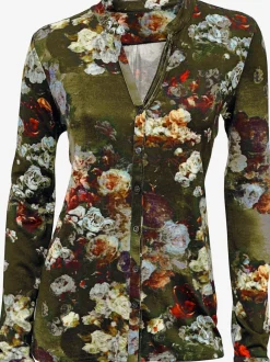 Chemisier à imprimé floral avec col montant et manches longues