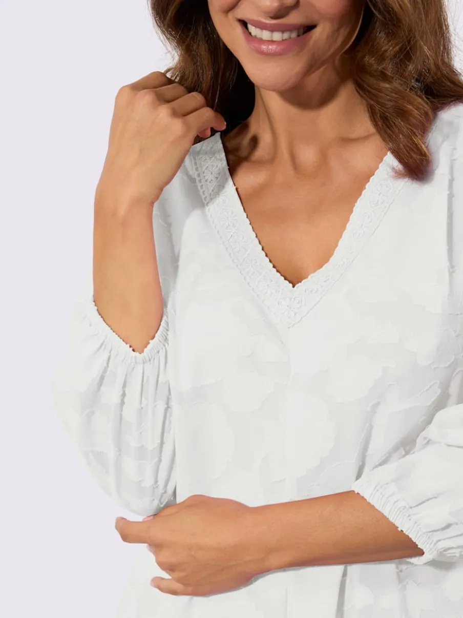 Chemisier long avec encolure en V et dentelle