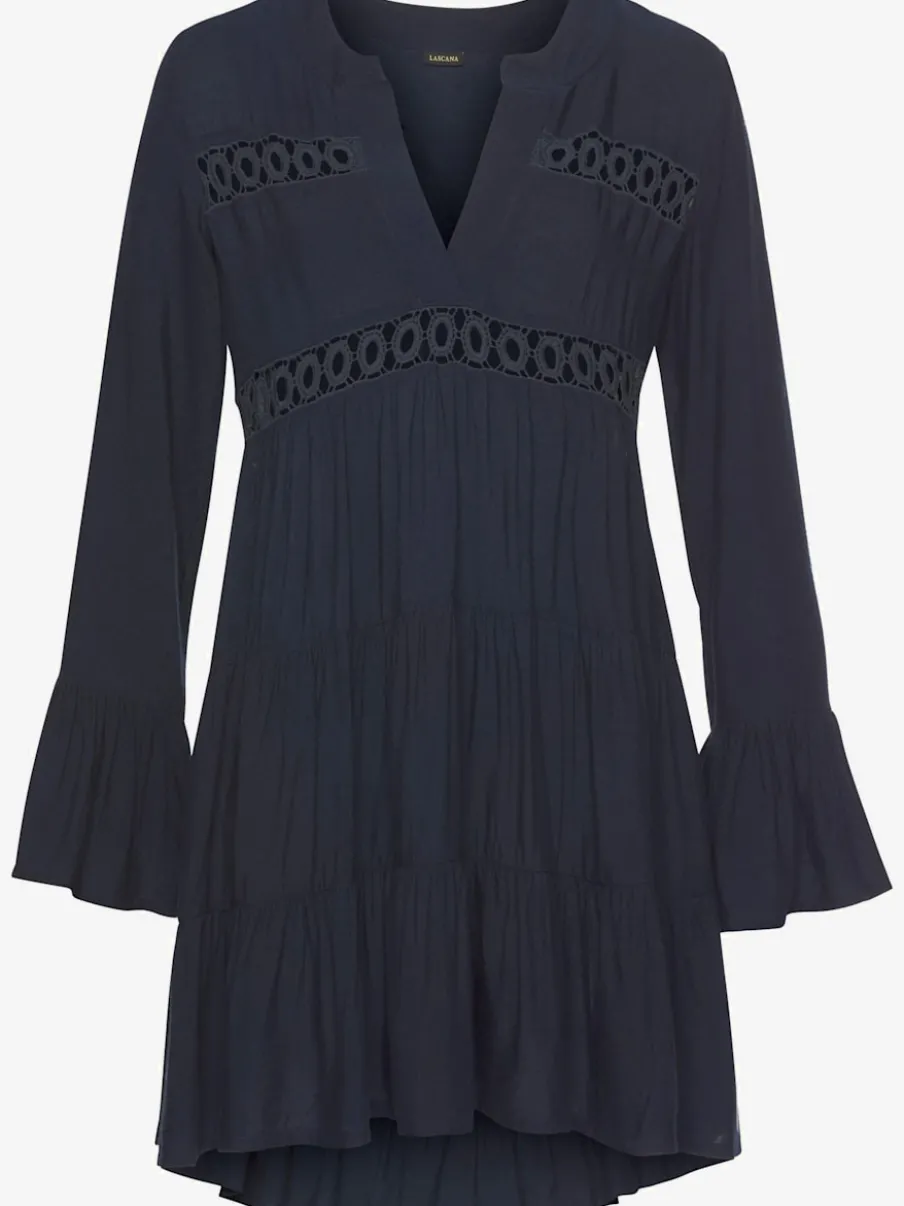 Chemisier long caftan avec col V et manches longues volantes
