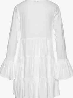 Chemisier long caftan avec col V et manches longues volantes