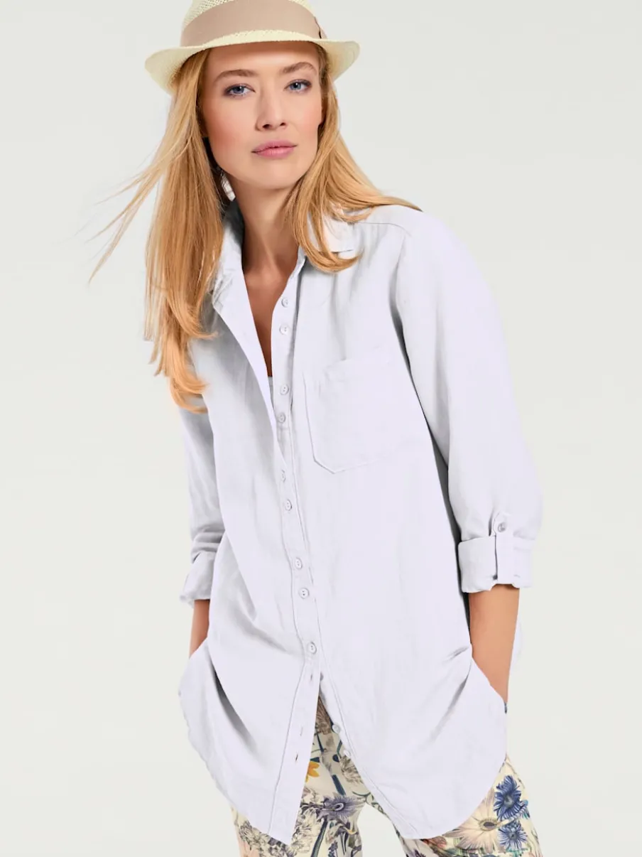 Chemisier long à col chemise avec poches et manches longues