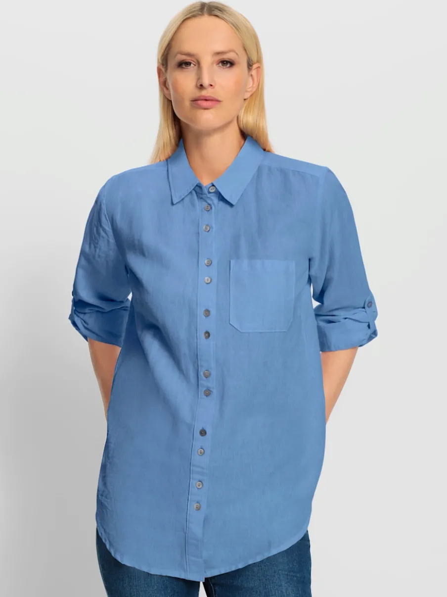 Chemisier long à col chemise avec poches et manches longues