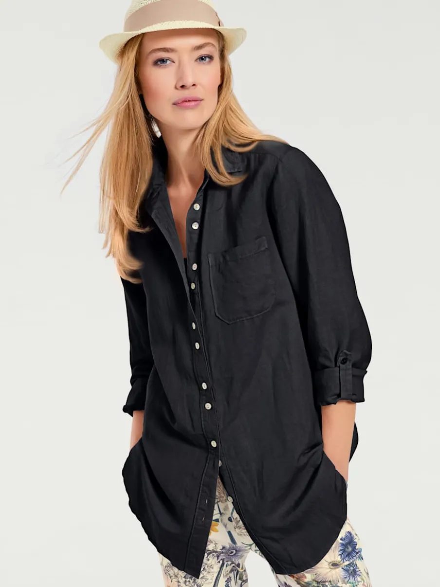 Chemisier long à col chemise avec poches et manches longues