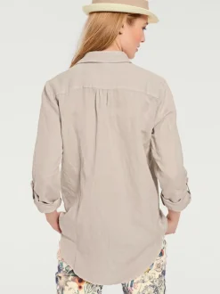 Chemisier long à col chemise avec poches et manches longues