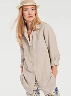 Chemisier long à col chemise avec poches et manches longues