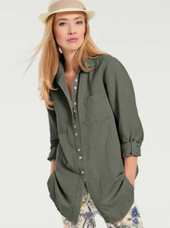 Chemisier long à col chemise avec poches et manches longues