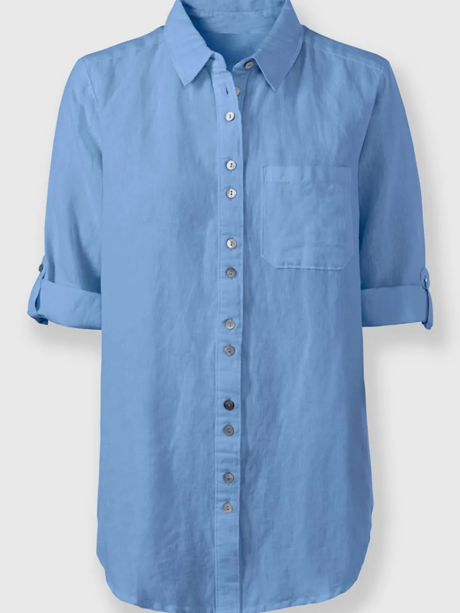 Chemisier long à col chemise avec poches et manches longues
