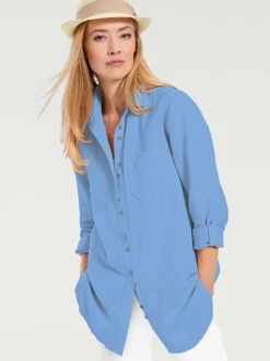 Chemisier long à col chemise avec poches et manches longues