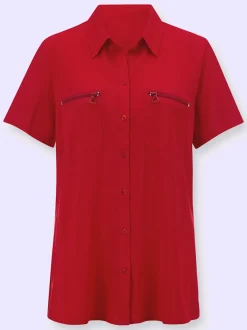 Chemisier long à col chemise avec poches et manches courtes