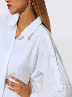 Chemisier long à col chemise double avec manches chauve-souris