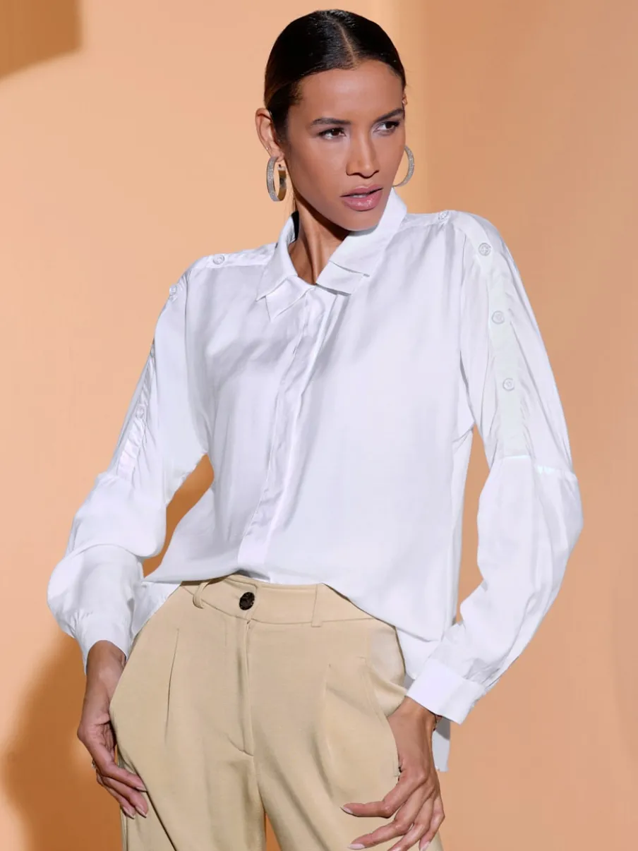 Chemisier long à col chemise double avec manches chauve-souris