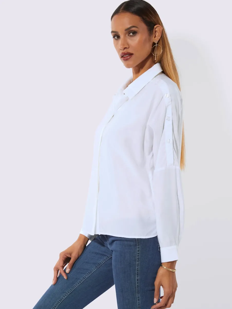 Chemisier long à col chemise double avec manches chauve-souris