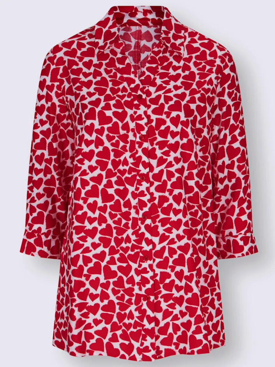Chemisier long à col chemise ouvert avec imprimé cœur et manches 3/4