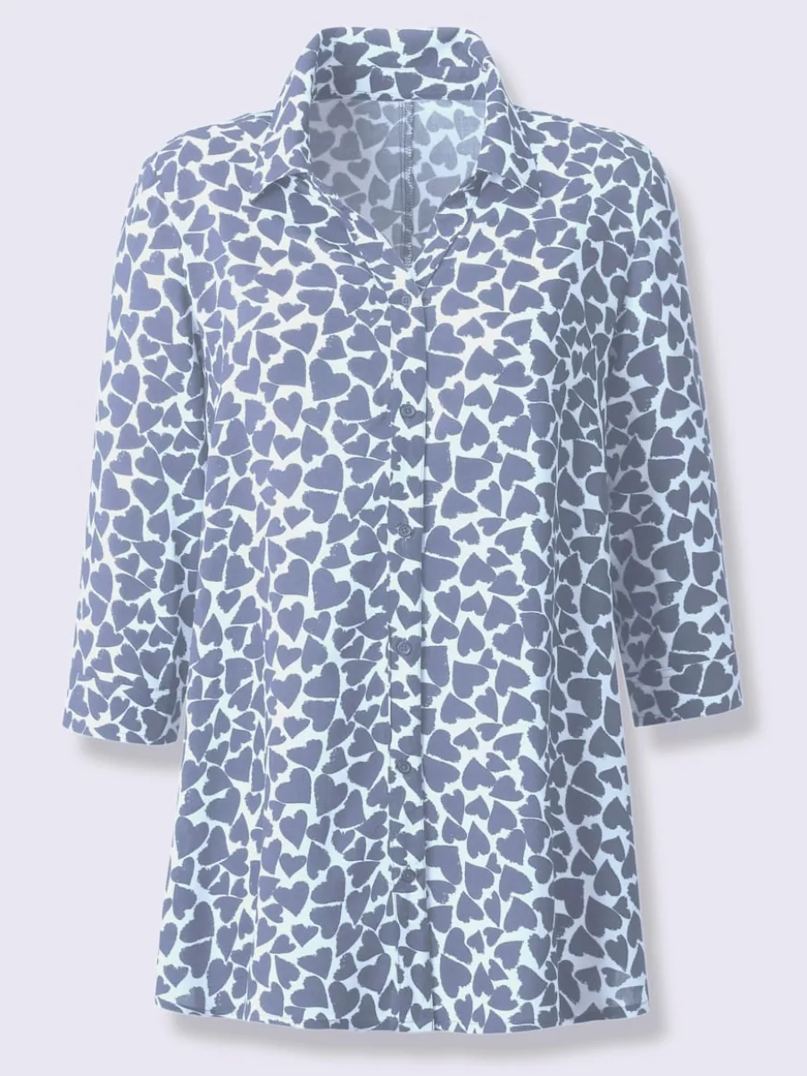 Chemisier long à col chemise ouvert avec imprimé cœur et manches 3/4