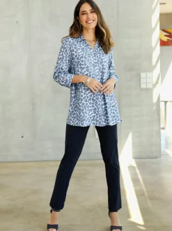 Chemisier long à col chemise ouvert avec imprimé cœur et manches 3/4