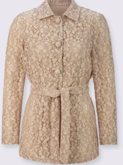 Chemisier long en dentelle avec col chemise et boutons recouverts