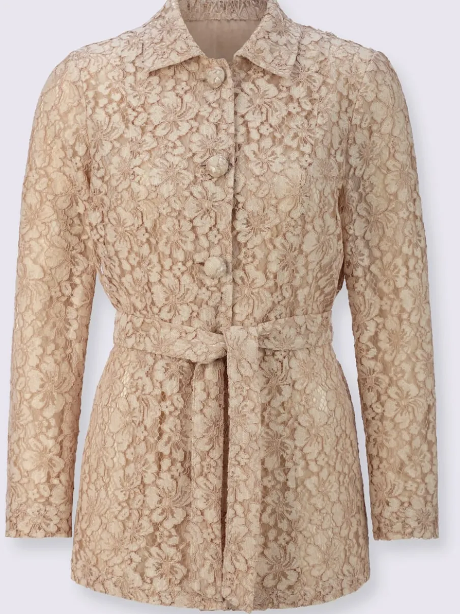 Chemisier long en dentelle avec col chemise et boutons recouverts