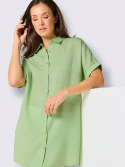 Chemisier long en lyocell avec patte de boutonnage et mancherons