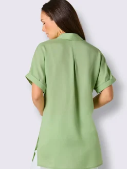 Chemisier long en lyocell avec patte de boutonnage et mancherons