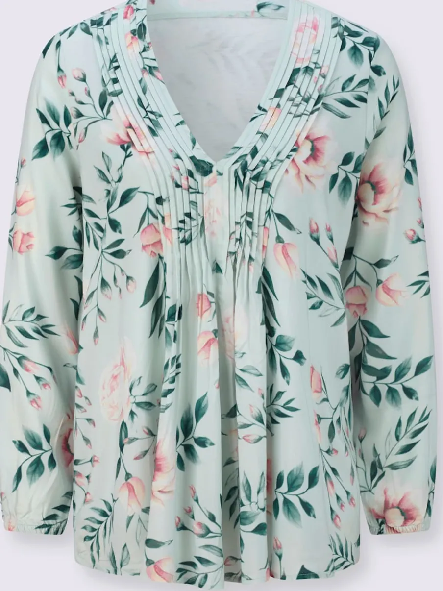 Chemisier long en modal à col V avec motifs floraux