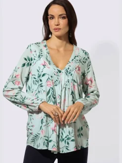 Chemisier long en modal à col V avec motifs floraux