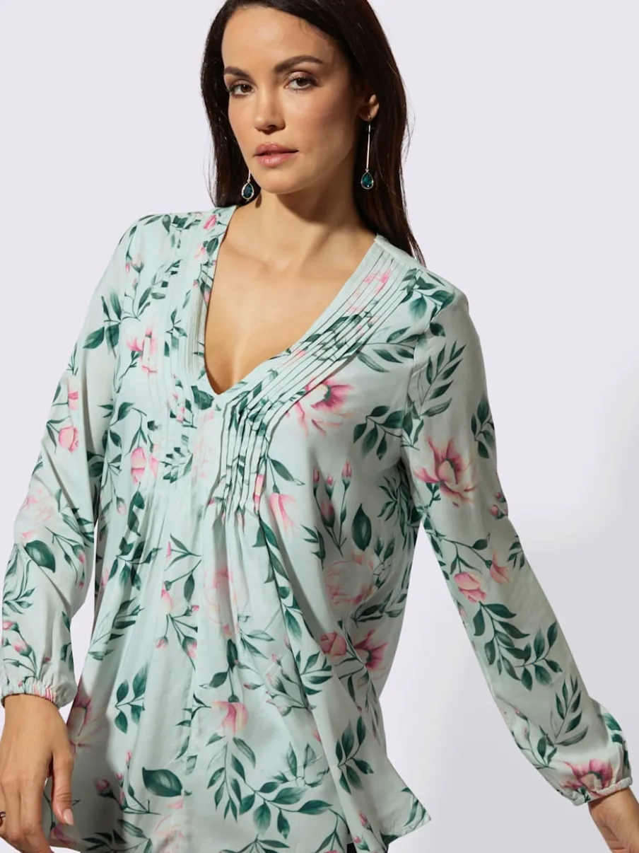 Chemisier long en modal à col V avec motifs floraux