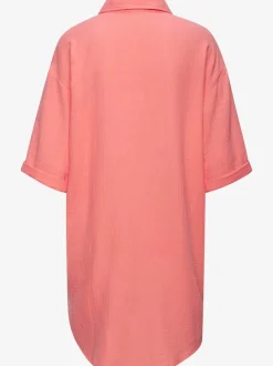 Chemisier long en pur coton avec col classique et manches 3/4