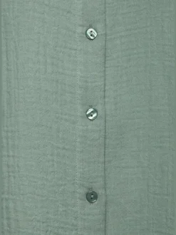 Chemisier long en pur coton avec col classique et manches 3/4