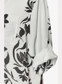 Chemisier long manches 3/4 à motifs floraux tissés