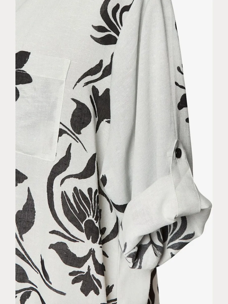 Chemisier long manches 3/4 à motifs floraux tissés