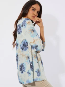 Chemisier long à motif floral avec manches trois quarts